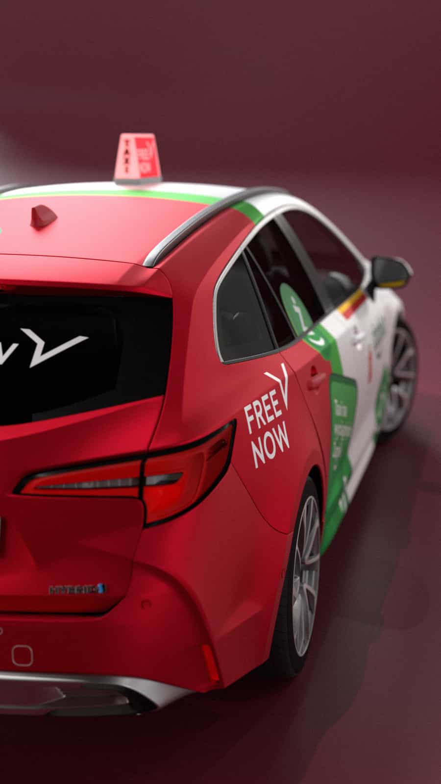 image of taxi with Freenow and Zabka branding