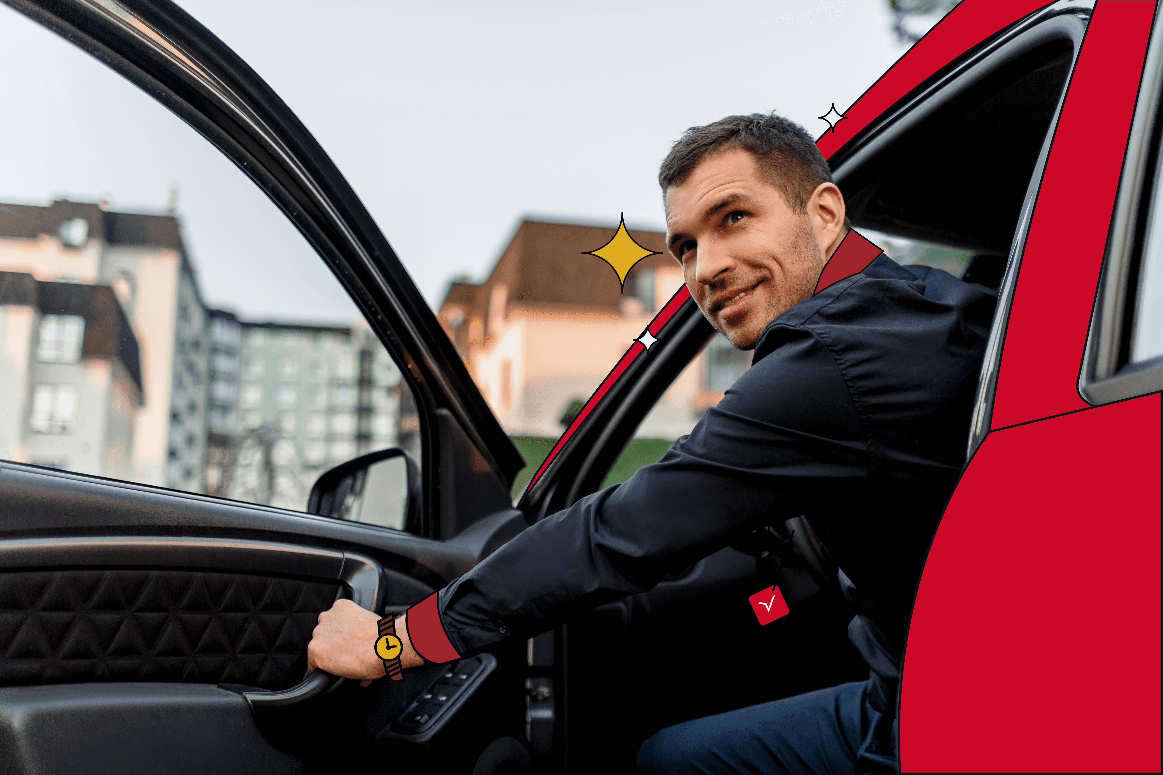 Mann, der aus dem Carsharing aussteigt