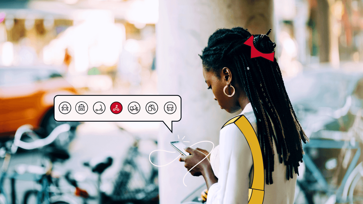 Employee searching for bike rental in FREENOW app to pay with their mobility budget