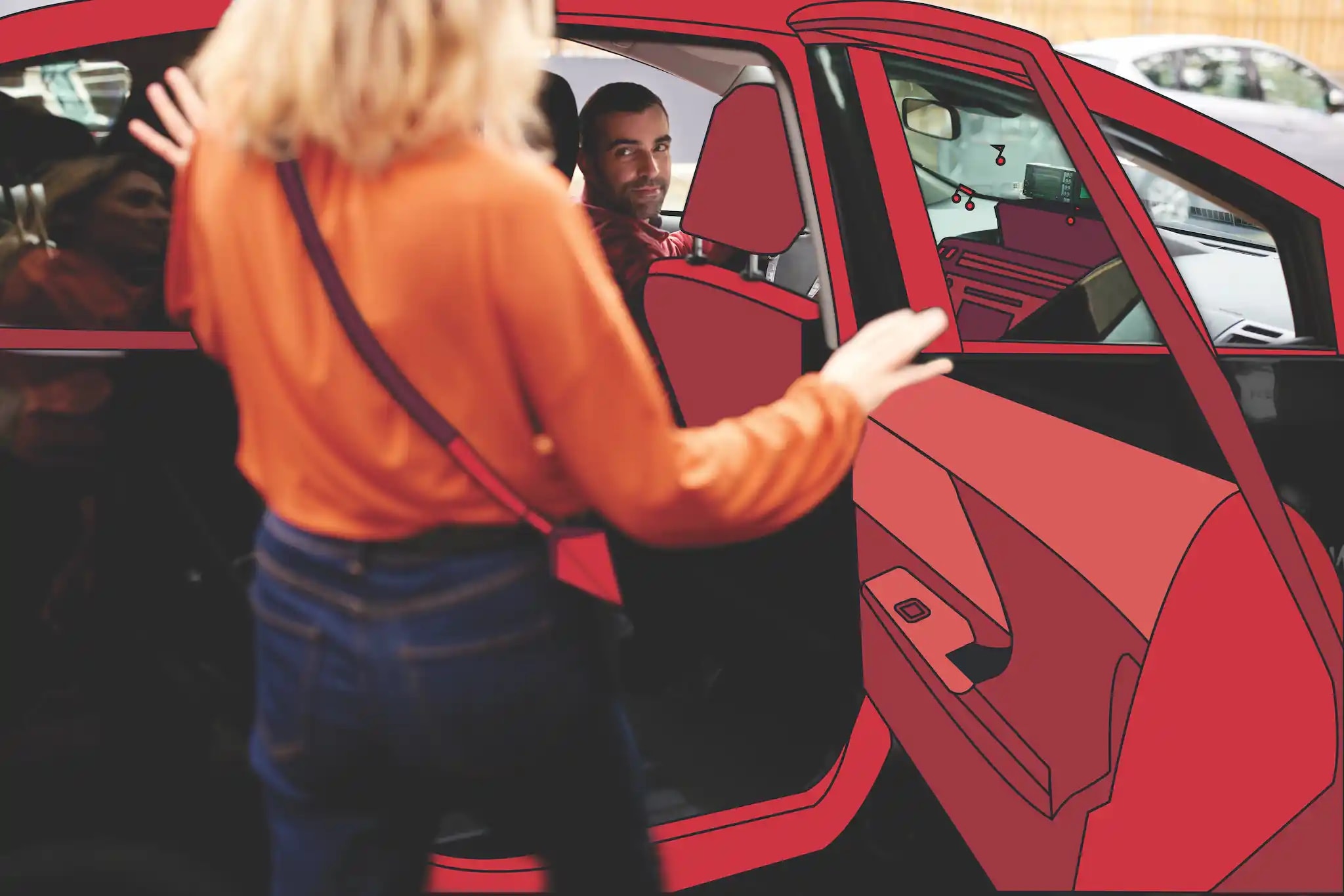 Frau steigt in ein Taxi ein