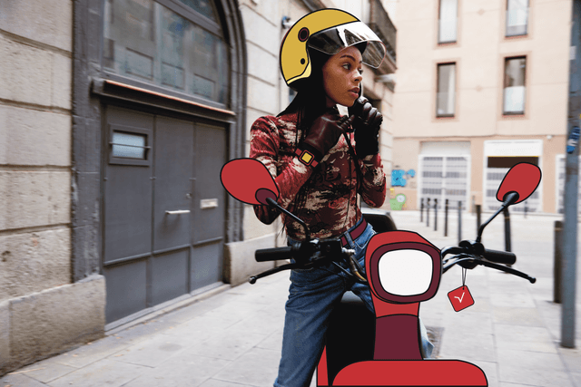 Helm tragen beim Roller fahren erhöht Sicherheit auf Geschäftsreisen
